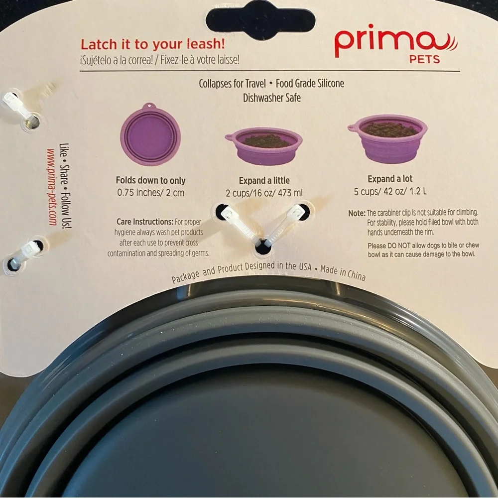 NWT prima pets 2 collapsible travel bowl. Set of two. Capacity 5 cups.